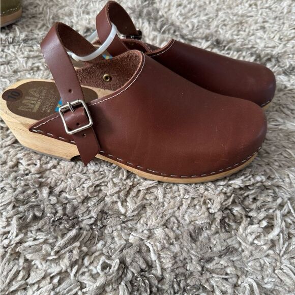 MIA Alma Luggage Leather Genuine Anatomisk Swedish Clogs - Picture 3 of 4